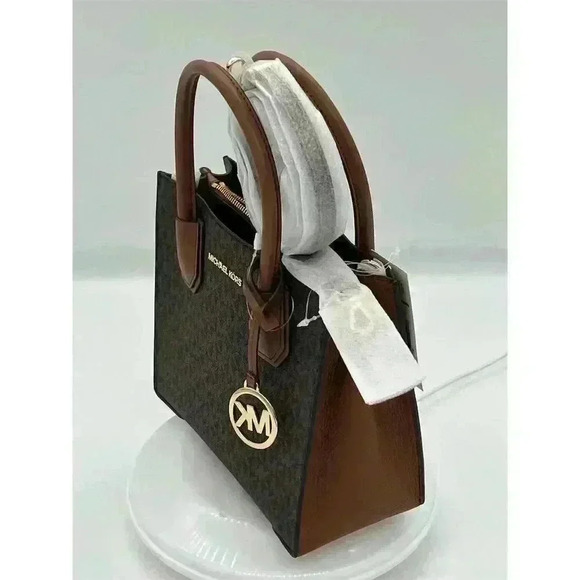 Michael Kors Mercer Medium Brown Leather Crossbody Satchel Bag - Picture 6 of 15